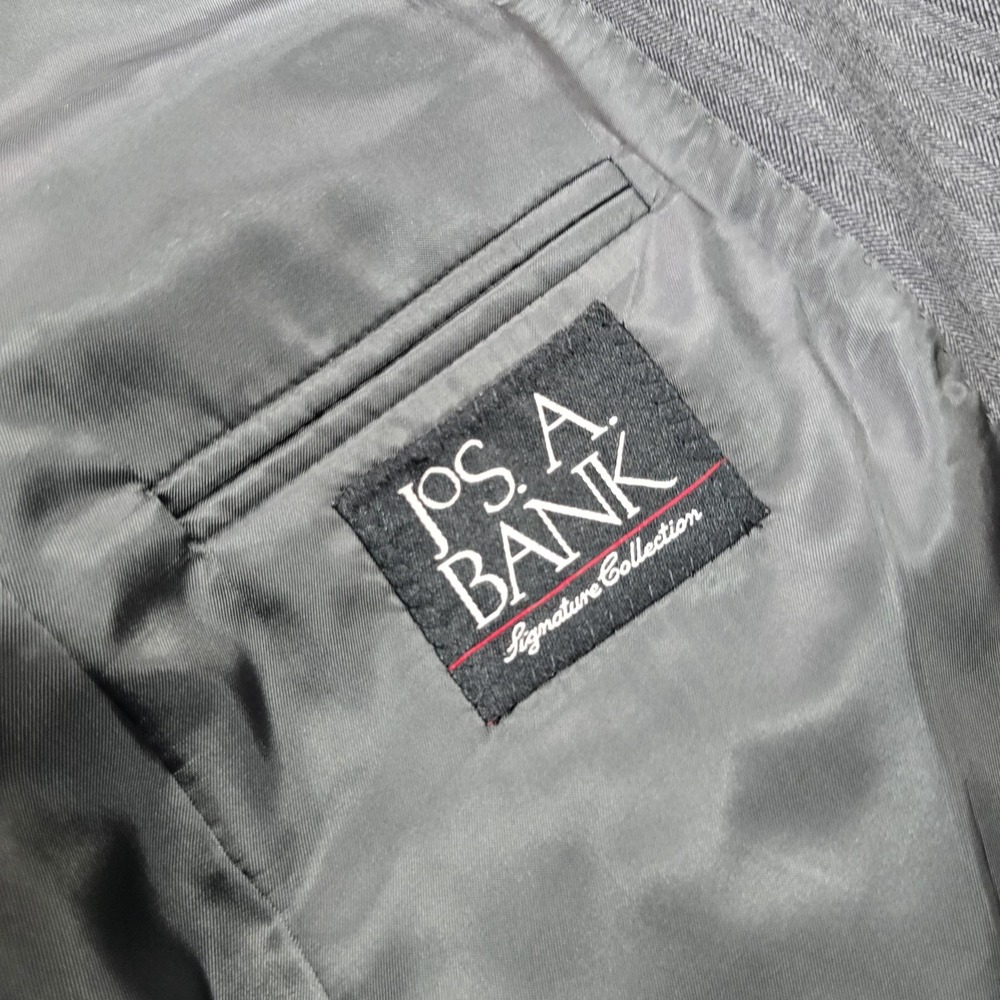 Jos A Bank Signature Collection Suit Mens 41L 35L Wool Gray‎ Herringbone 2pc - Picture 6 of 16